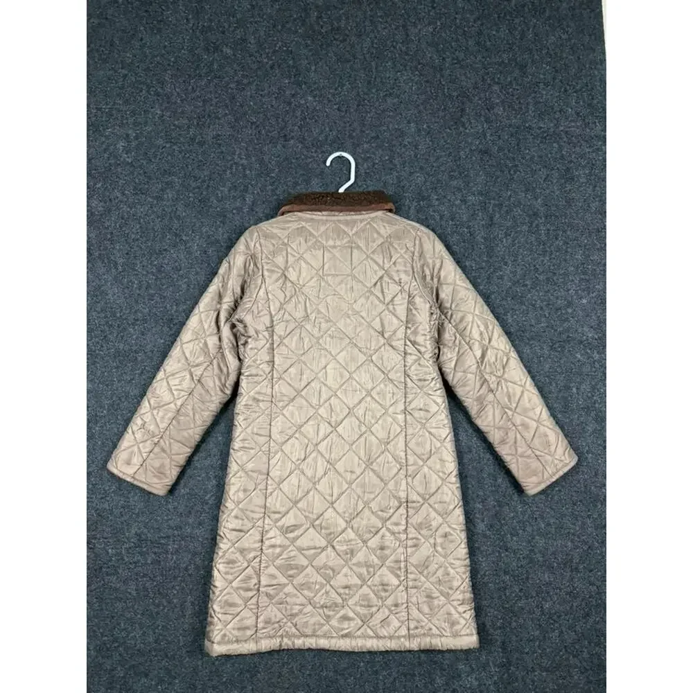 Lavenham England Quilted Jacket Womens US Small Brown Fleece Lined Coat UK 36